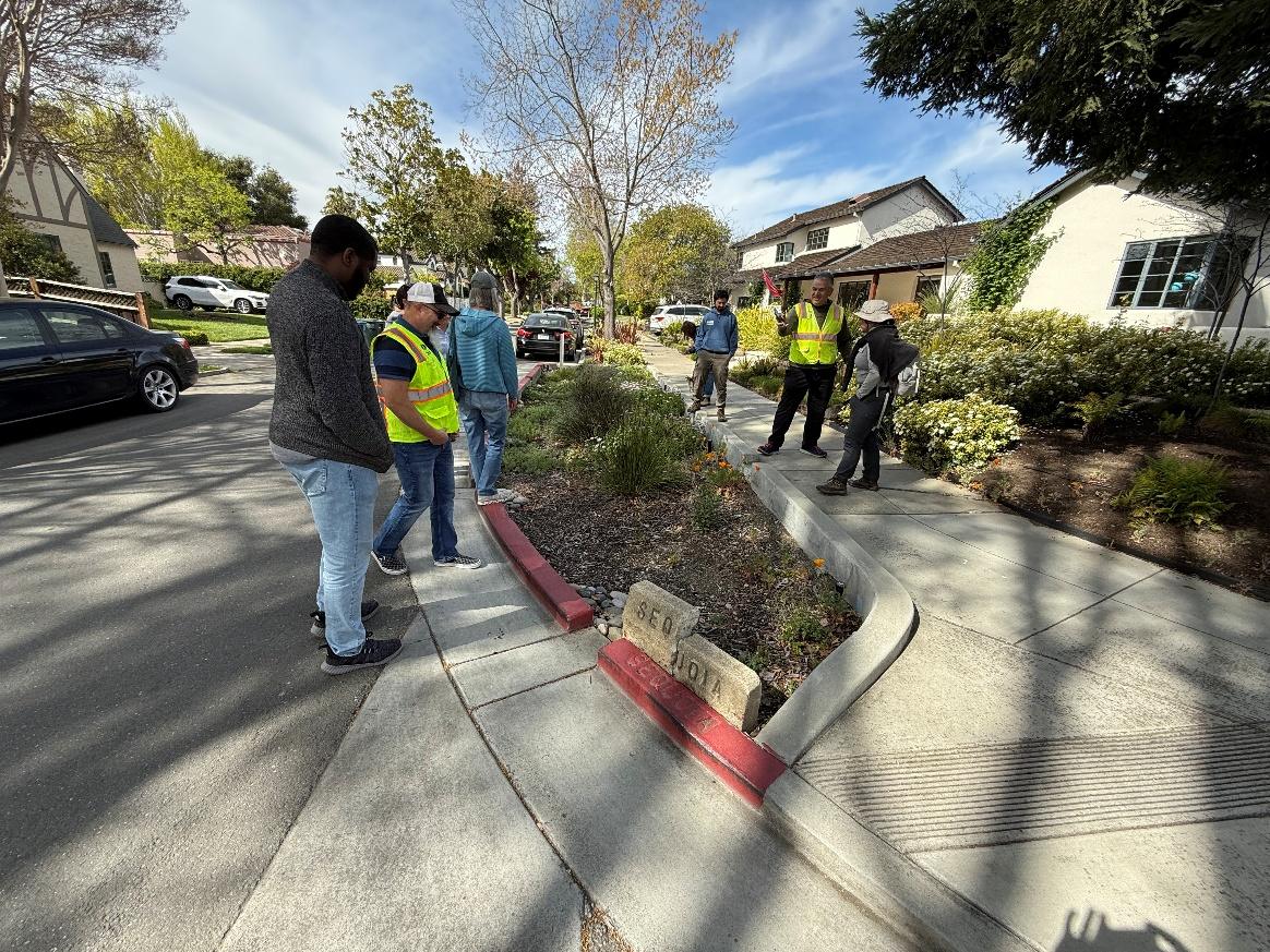 Training participants at a curbside green stormwater planter in Palo Alto